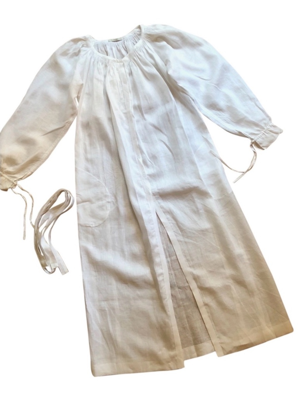 VITA KIN rare custom white linen maxi Dress with Tie Cuffs and belt -Size XS - M